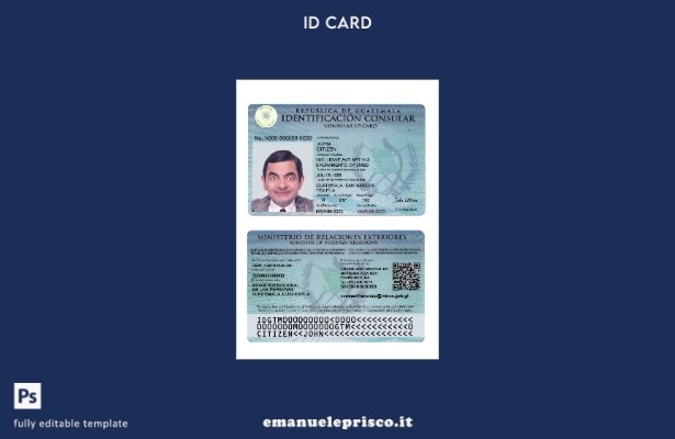 modello di carta d'identità consolare del Guatemala in stile verificato
